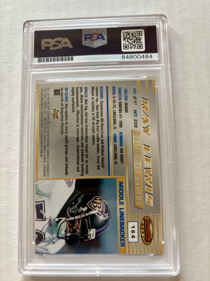 Bowman's Best Ray Lewis (RC) 1996 automático PSA 10 Baltimore Ravens Salón de la fama Foto 2 de 2