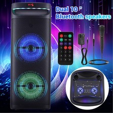 Portable Bluetooth Dual 10" Speaker Subwoofer Sound System Mic Heavy Bass Party