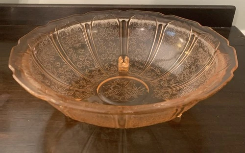 Pink Depression Glass Footed Bowl Jeanette Cherry Blossom 10  1/2” Perfect