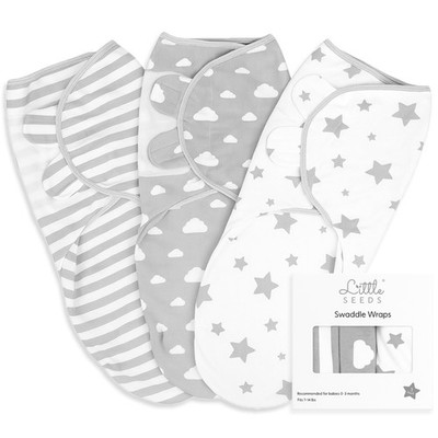 Little Seeds Swaddle Decke 0-3 Monate, 3er Pack grau, weiß 