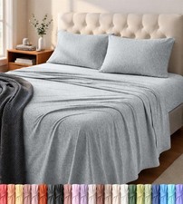Queen Sheet Set - Jersey Knit Sheets 4 Piece   Cotton   Soft T-Shirt Stretchy Sh