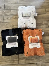NWT Costco Halloween Faux Fur Throw Blanket Lot of 3 Ghost Cat Pumpkin
