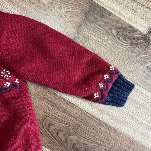 Gap Infant Sweater Jacket Sz 18-24 Mo Zip up Red Navy Polar Bear Hoodie 90s Y2K - Picture 4 of 8