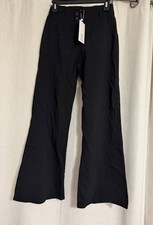 Pants Women Black High Rise Wide Leg Button/Zip Front Pockets Career Trousers S
