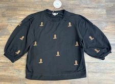 Umgee Boot Scootin Top Rodeo Embroidered Western Cowgirl Black Stretch Sz S New