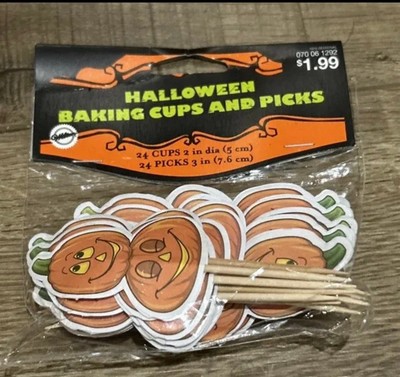 Wilton Fun Pix Halloween Cupcake Topper Picks Pumpkins Wood Paper