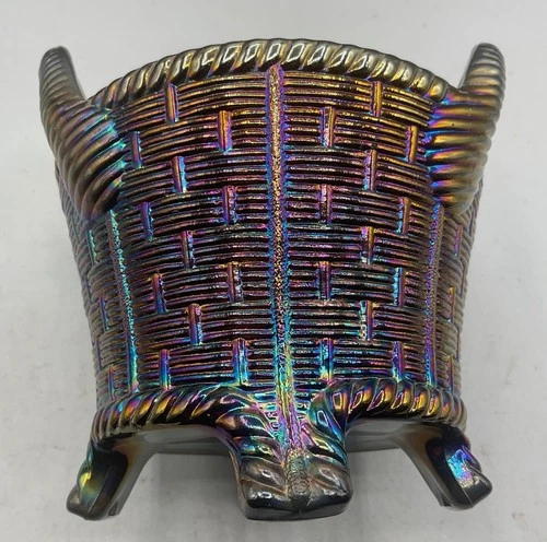 GORGEOUS VINTAGE CARNIVAL SIGNED NORTHWOOD PURPLE BUSHEL BASKET “SUPER COLOR”