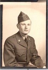 Vintage WWII Era US Army Soldier Portrait Photograph Sepia Tone Military Uniform