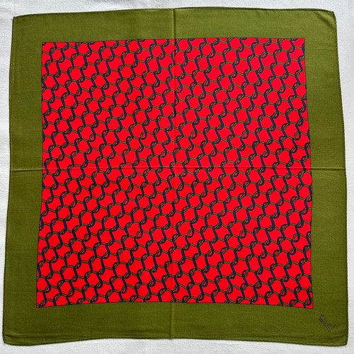 Vintage Handkerchief Green Red Lattice Pattern Pocket Square Cotton 18" - Picture 2 of 3