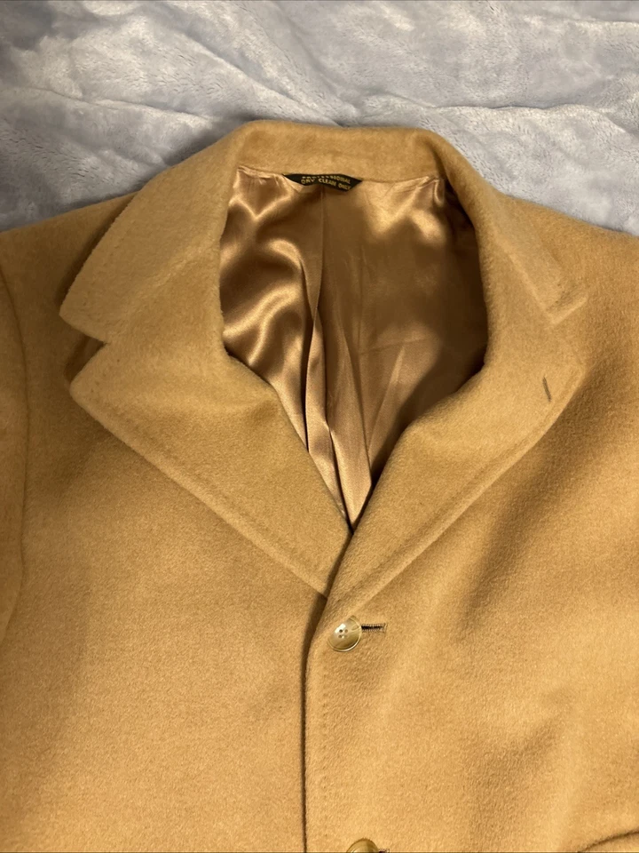 Vintage Camel Hair Trench Coat Overcoat Halle’s Amalgamated Clothing Workers USA - Image 2 of 4