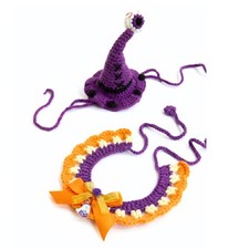 Halloween Pet Costume - 12cm neck / 20cm chest , Purple Hat Bow Collar