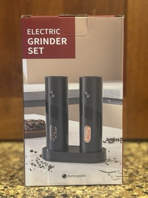 Electric Salt and Pepper Grinder Set Rechargeable, Black