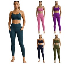 Women 2 Piece Gym Set Strappy Sports Bra & 7/8 Leggings Yoga Fitness Activewear