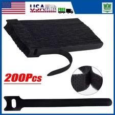 200 xCable Straps Black Wire Cord Hook Loop Ties Reusable Fastening Organizer