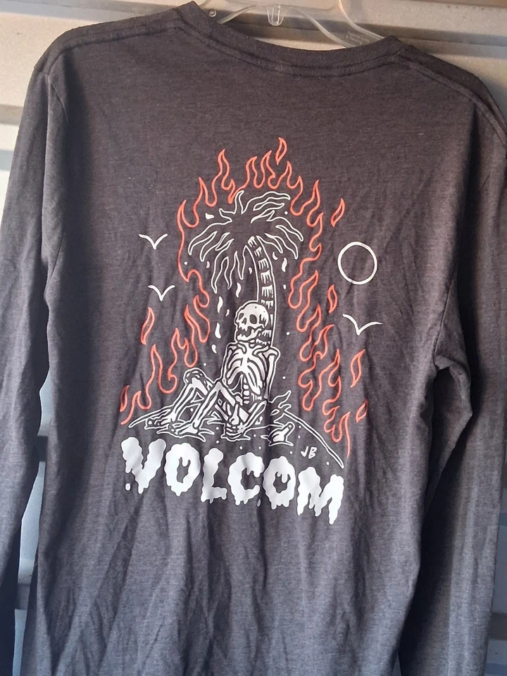 Volcom Mens Medium Dark Gray Long Sleeve Flames Skeleton Palm Tree Graphic Surf - Image 3 of 4