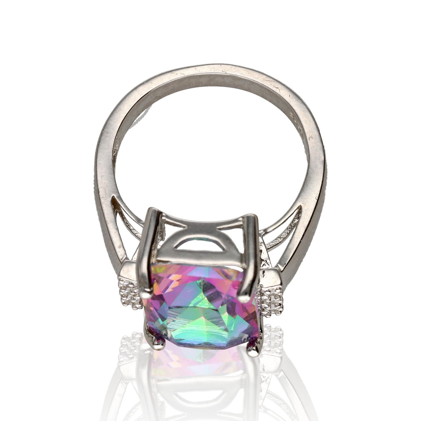 Large Rainbow Vitrail Statement Ring, Emerald Cut… - image 2