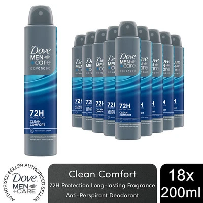 DOVE Colomba Uomo+Care Deodorante Antitraspirante Clean Comfort 72H Protezione 200ml, Confezione da 18
