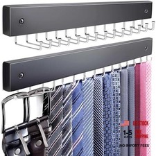 2-Pack Tie Rack Wall Mounted, Wooden Belt Hanger Tie Organizer for Closet Black