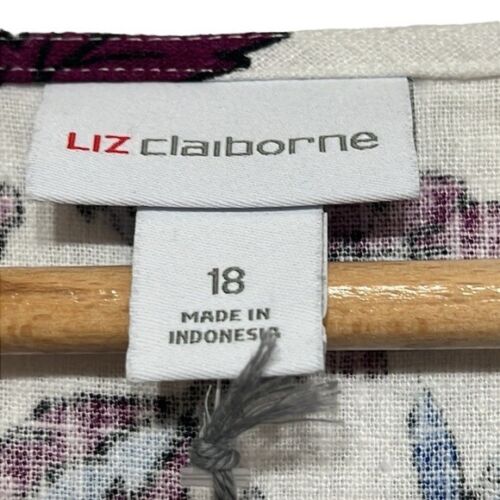 Robe en lin femme Liz Claiborne taille 18 blanche fleurie manches courtes ligne A NEUVE - Photo 11 sur 14