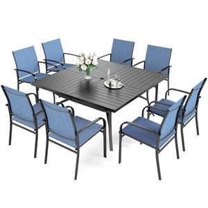 9Piece Patio Furniture Set Outdoor Dining Set with 8 Chairs & Large Square Table
