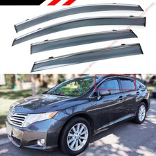 FOR 2008-2016 TOYOTA VENZA CLIP ON SMOKE TINTED SIDE WINDOW VISOR W/ CHROME TRIM