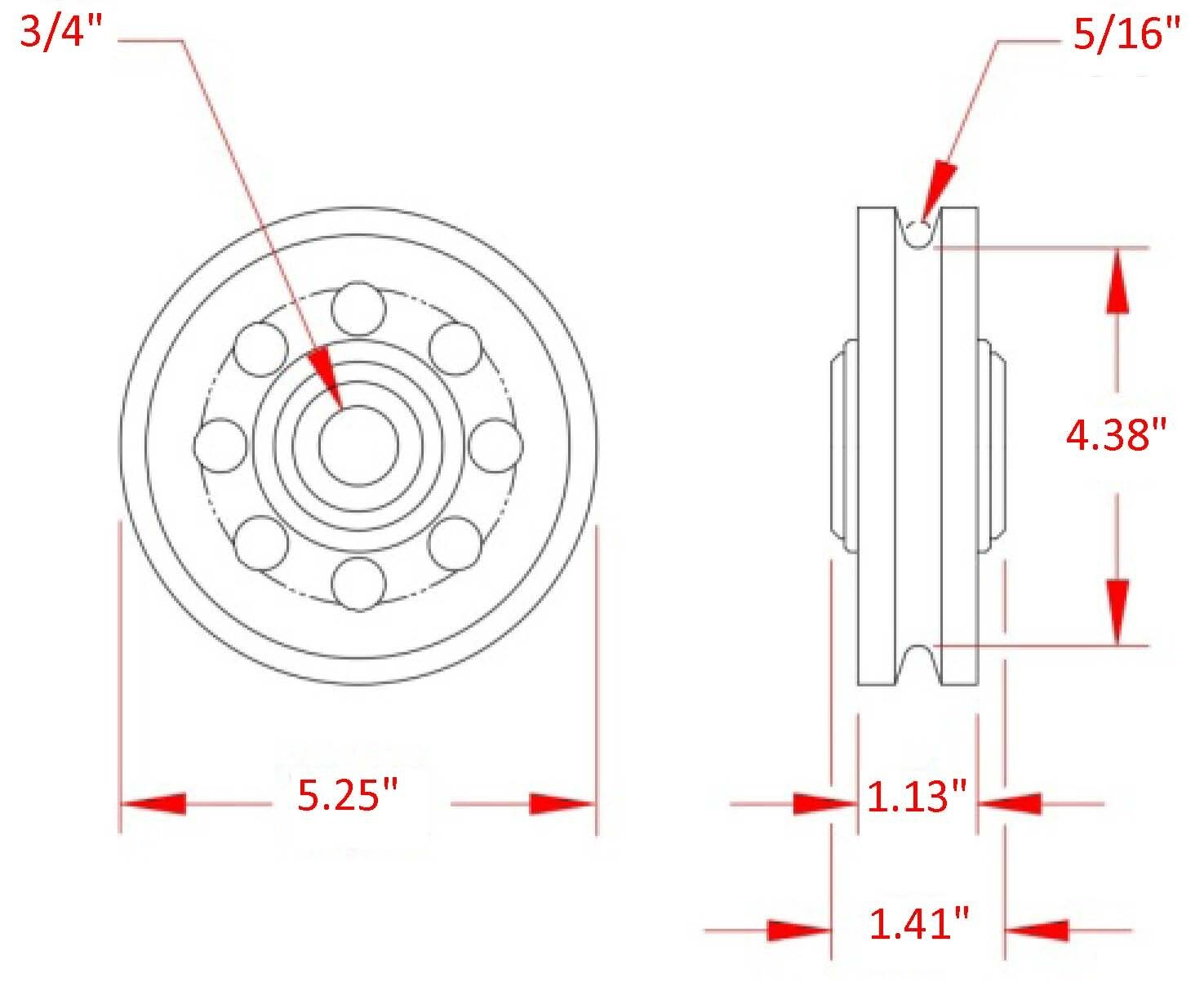 Wire Rope Sheave (Bearings) 316 Stainless Steel 5/16” X 3/4” (S0413