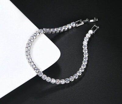 7.89 Ct Round Cut Simulated Diamond Women Tennis Bracelet 14K White Gold Plated