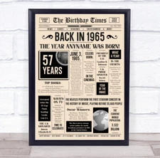 1965 Newspaper Any Age Any Year You Were Born Birthday Facts Gift Print