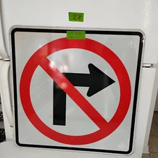 Road Street Traffic Sign Authentic Real Retired No Right Turn 24"X24"   12-591