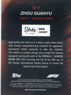 2024 Topps Chrome Formula 1 F1 ZHOU GUANYU #SD-14 SPEED DEMONS