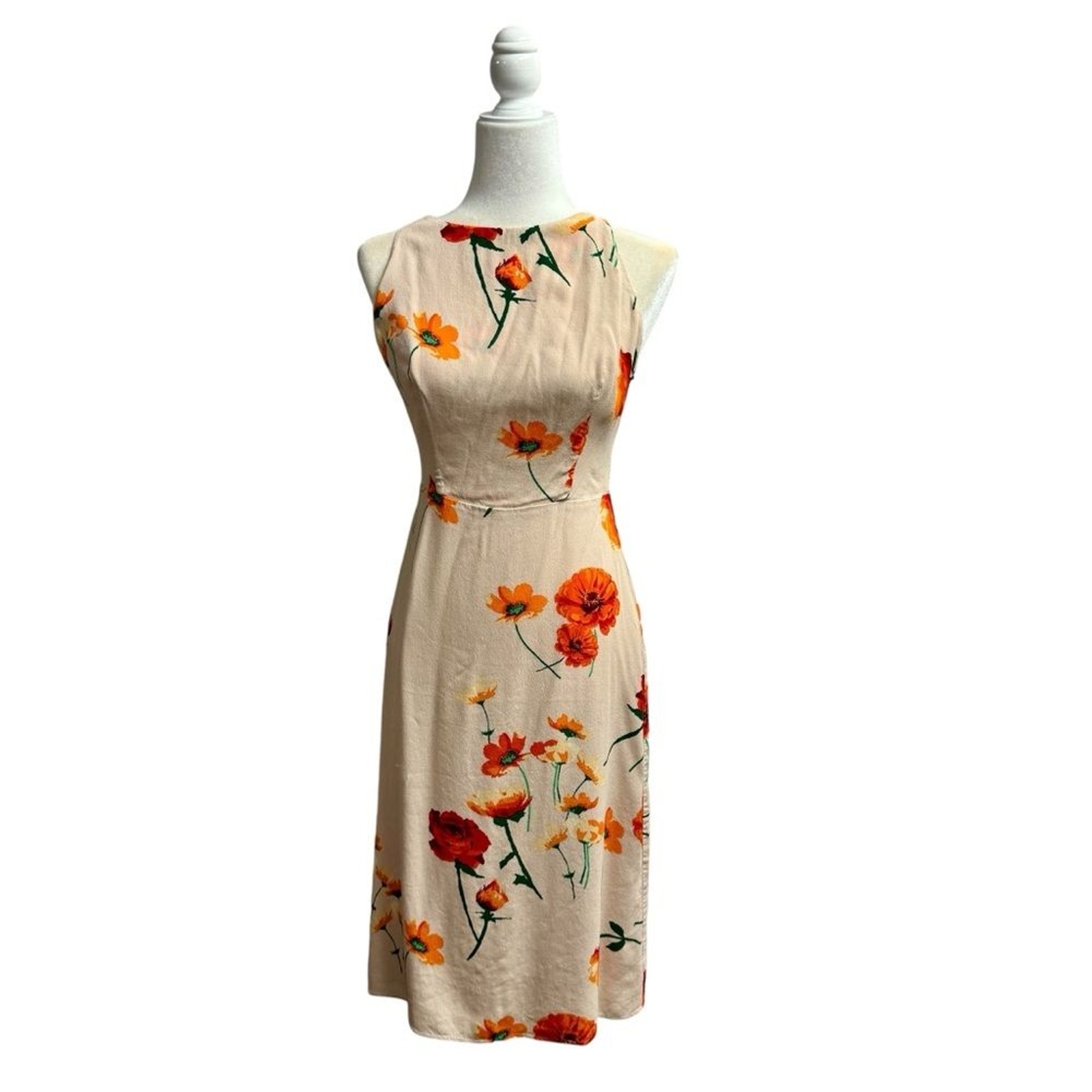 Wilfred Creneau Floral Print Sleeveless Slip Midi Dress Strappy Aritzia Cream 6