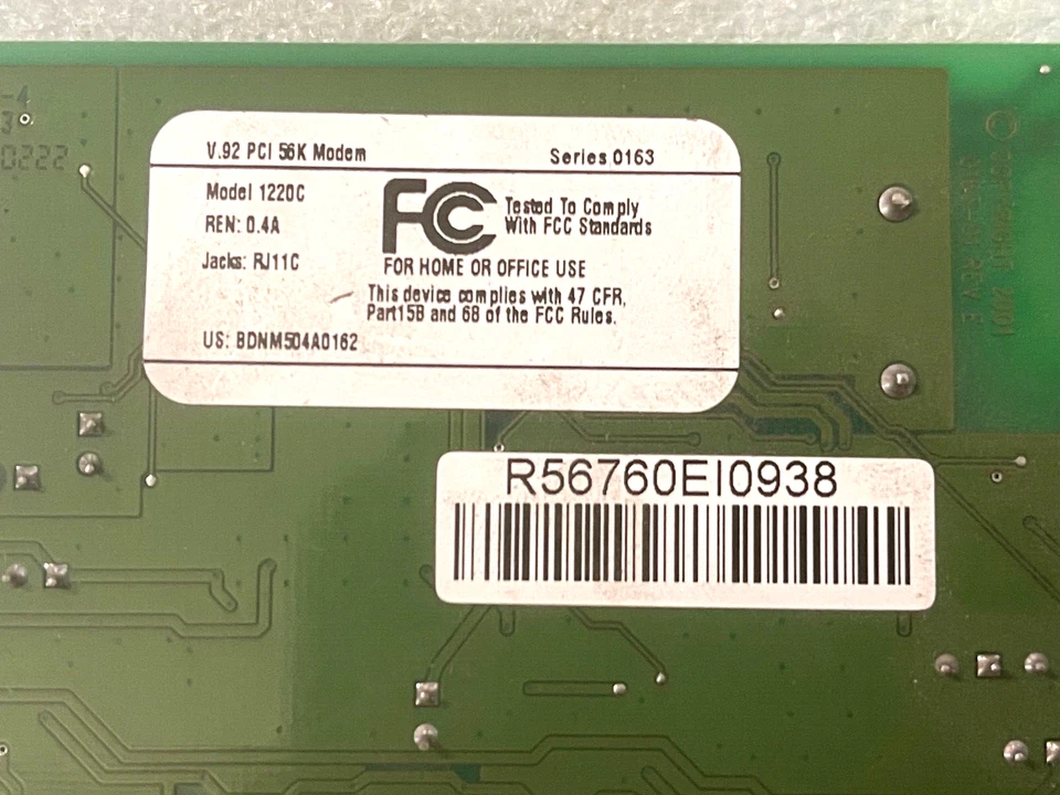 VINTAGE V.92 PCI 56K MODEM MODEL 1220C CONEXANT CHIP BDNM50RA0162 MXB28 - Image 2 of 4