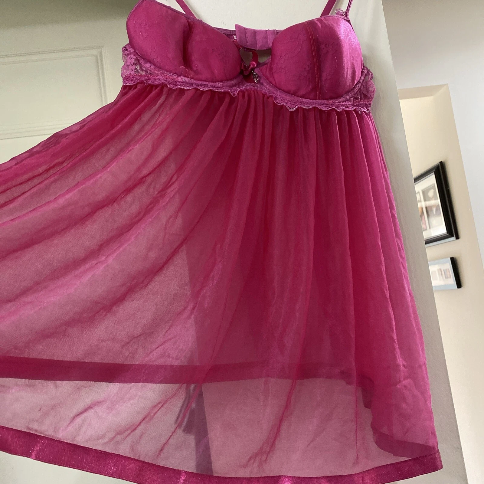 UNDERCOVER Abito top vintage sexy little thing di Victoria Secret bambola bambino in rete pizzo rosa