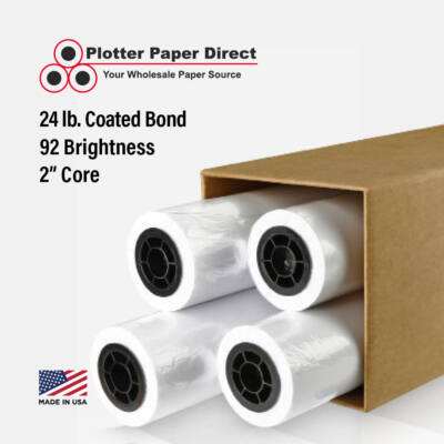 36'' x 150' 24Lb Coated Bond Paper for Wide Format Inkjet Printers, 4 Rolls