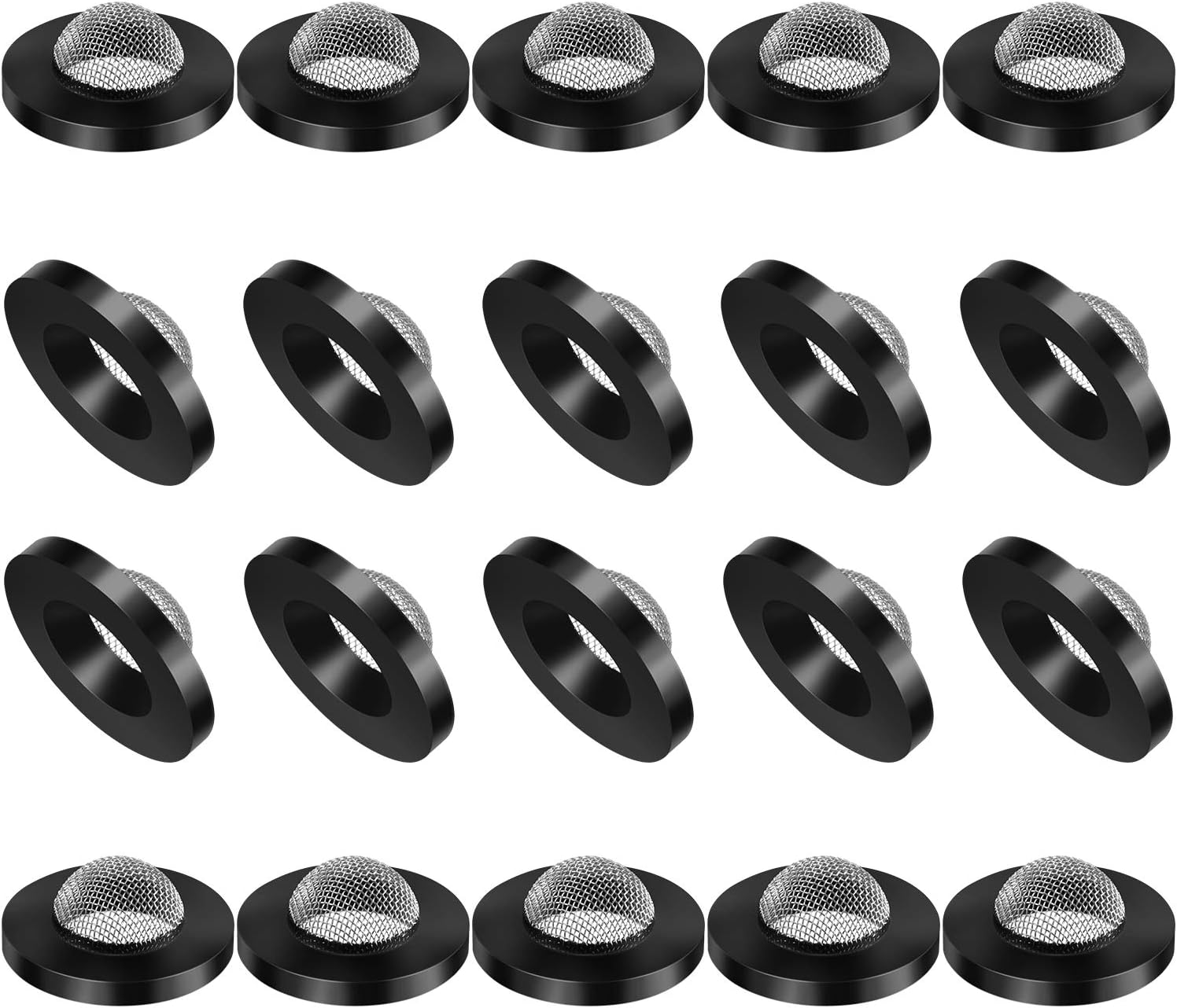 20 Pcs Stainless Steel Hose Washers with Screen Filters - Black & Silver