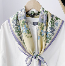 100 Silk Mulberry Wrap Shawl Square Green flower Print Bandanna Scarf 65X65cm