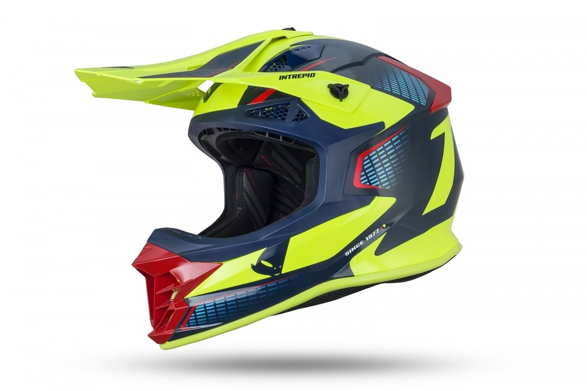 CASCO CROSS ENDURO MOTARD OFFROAD BMX FUORISTRADA UFO INTREPID 2021 GIALLO BLU