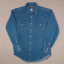 Wrangler Men's Medium Pearl Snap Denim Western Yoke Chambray Med. Wash Cotton