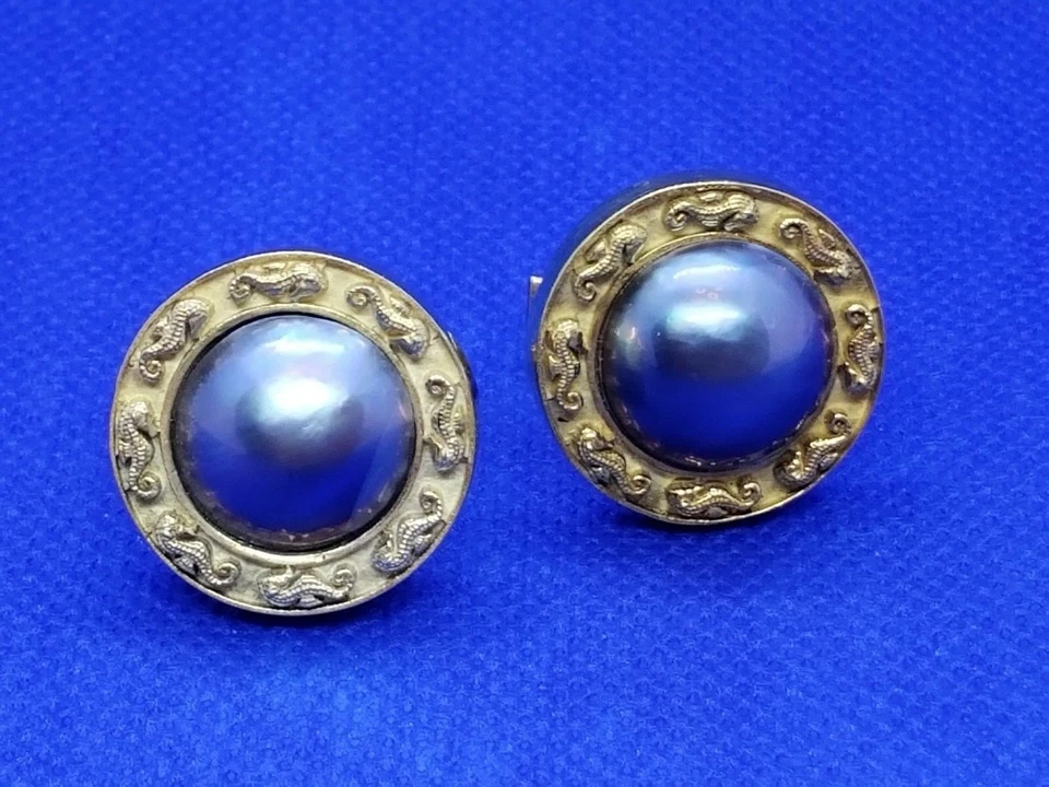 Mabe Pearl Seahorse Cufflinks - 14K gold plated - Custom Designed and Made - Image 2 of 4