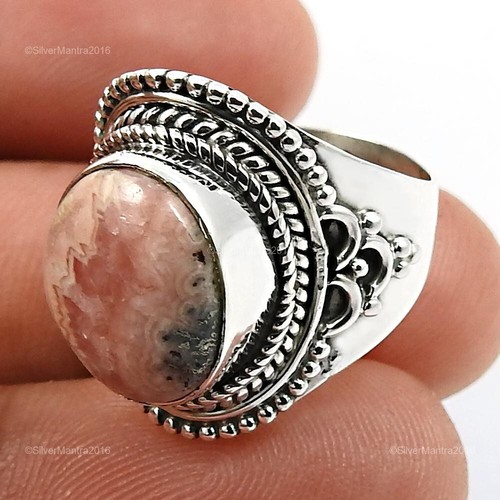 Rhodochrosite Gemstone Statement Ring Women Gift Jewellery 925 Sterling Silver