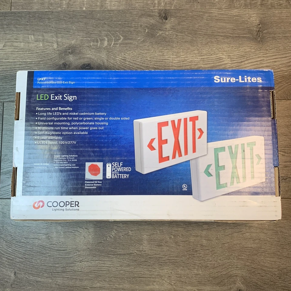 Eaton Cooper Sure Lites LPX7 LED Exit Sign Red or Green Self-Powered 1 or 2 Side - Image 2 of 4