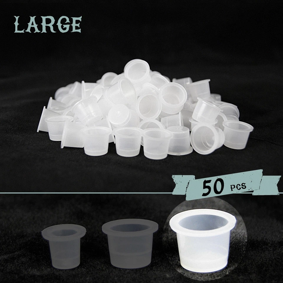 TATTOOCHEST 50x Tattoo Farbkappen aus Kunststoff Ink Cups in L (Large) Größe Transparent