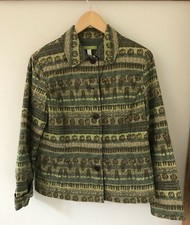 Sigrid Olsen Green Brown Floral Patterned Cotton Button Up Jacket Blazer M 38"