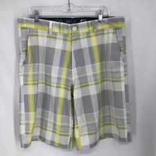 Op Ocean Pacific OPFLEX 4 Way Stretch Board Shorts Yellow Gray Plaid 36 38x11 