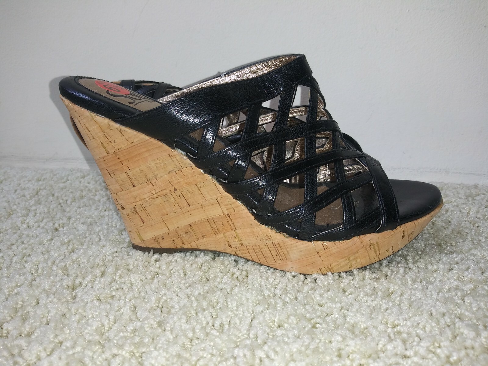 womens black leather wedge sandals