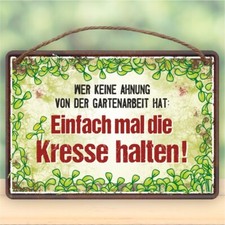 Metallschild Blechschild Schild mit Kordel zum Anhängen 16,5x12 - Kresse halten