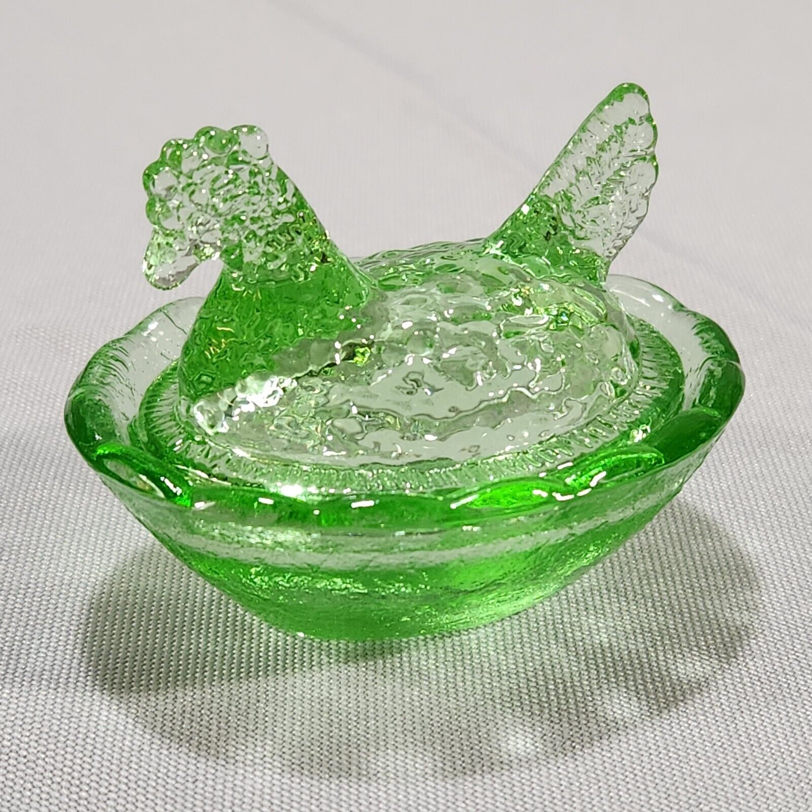 Light Pale Green Glass 2.5" Miniature Hen on Nest Salt Cellar Trinket Dish