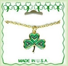 Irish Shamrock 18" Necklace, Gold Plated, St Patrick's Day, Made in USA, NEW