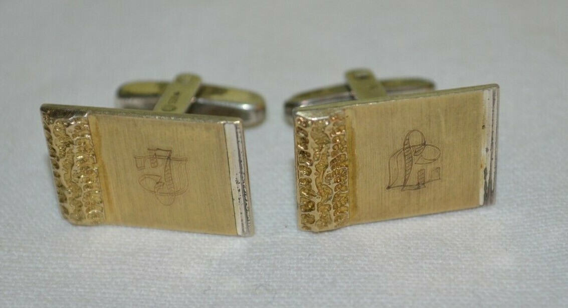 Solid Silver Gold Punch Cufflinks 835 Monogram - image 4