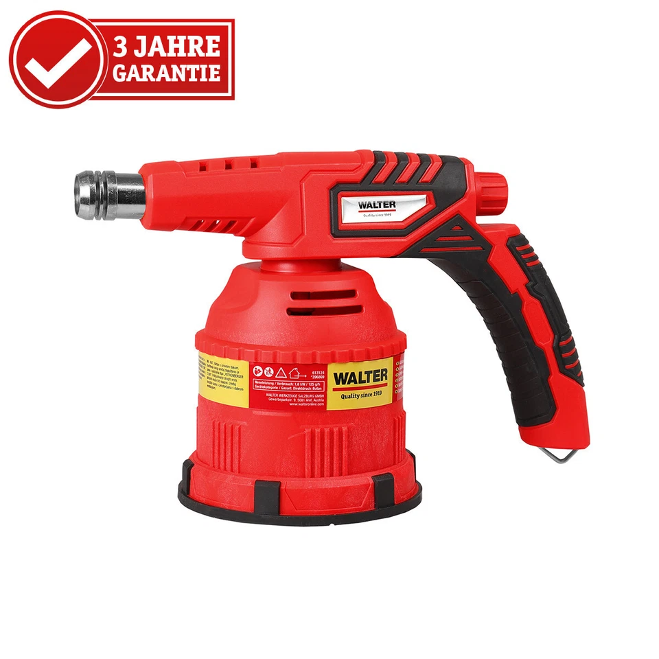 WALTER Lötlampe Piezo, Gasbrenner, regelbar, 650°C Arbeitstemperatur, Softgrip